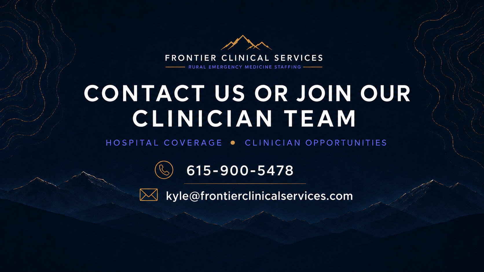 Contact Frontier Clinical Services for rural hospital coverage or clinician opportunities